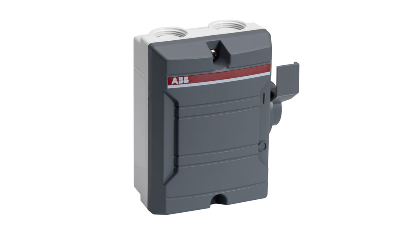 Sezionatore con interruttore ABB 2CMA, 3 poli, 25A, 690V, montaggio superficiale, grado di protezione IP65, dimensioni 60x111x130mm.