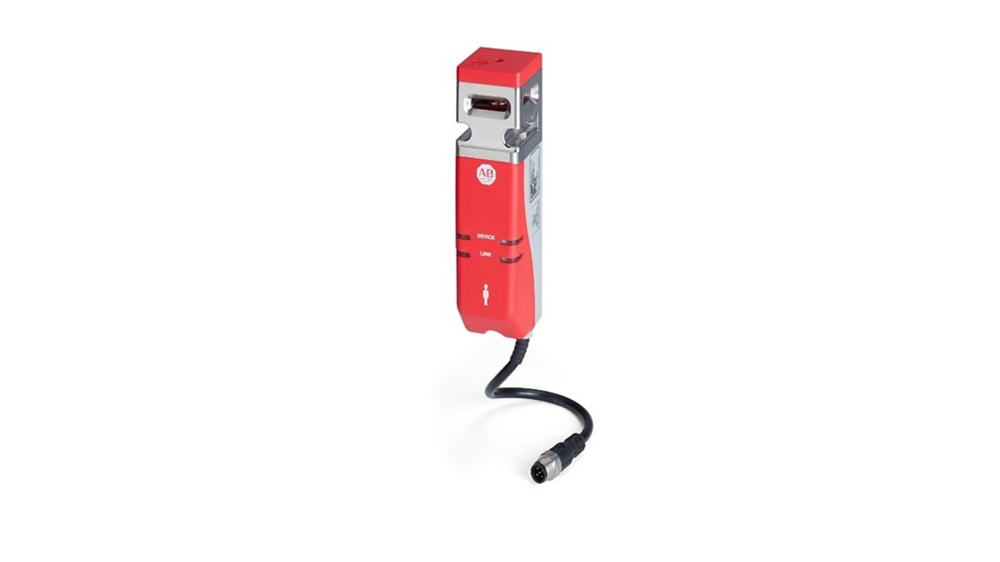 Interruttore di interblocco di sicurezza Allen Bradley 440G-MZ, 24V cc, con attuatore e contatti PNP, forza di tenuta 2500N.