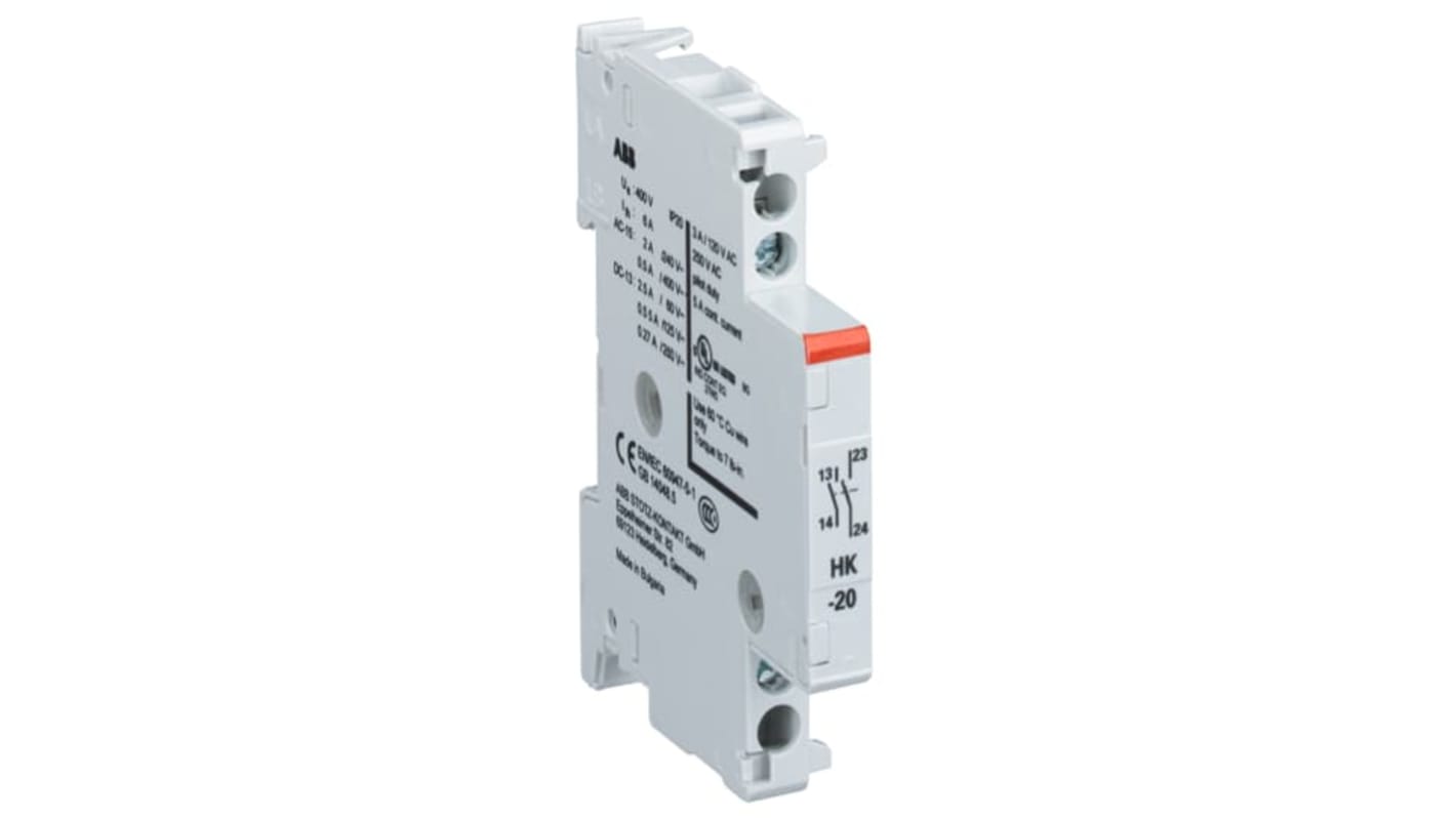 Contatto ausiliario ABB 1SAM101901R0002, 3 A, 250 Vdc, 400 Vac, IP20, lunghezza 72 mm, per MO325 e MS325.