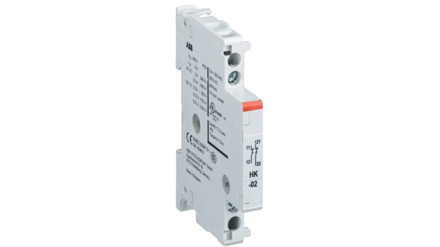 Contatto ausiliario ABB 1SAM101901R0003, 2 NC, 400 V, 3 A, IP20, -25/+50 °C, compatibile con MO325 e MS325. Lunghezza 72 mm.