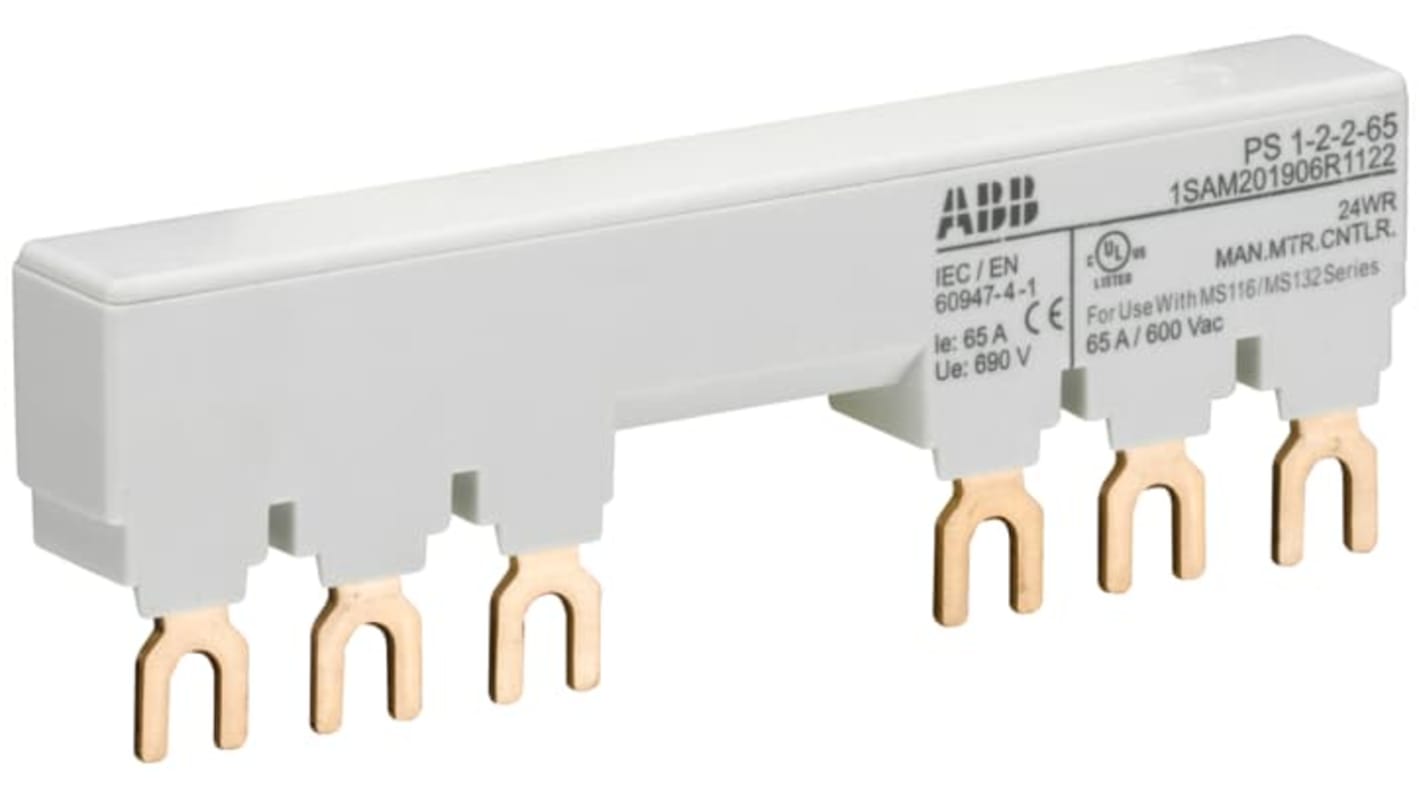 Kit di montaggio trifase ABB 1SAM201906R1122, tensione 250Vdc/400Vac, corrente 65A, grado di protezione IP20.