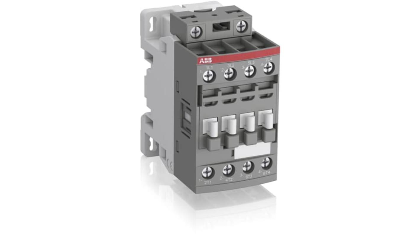Contattore ABB 1SBL136201R2200 per controllo motori, 4 poli, 25 A, 4 kW, tensione bobina 130 V, grado di protezione IP20.