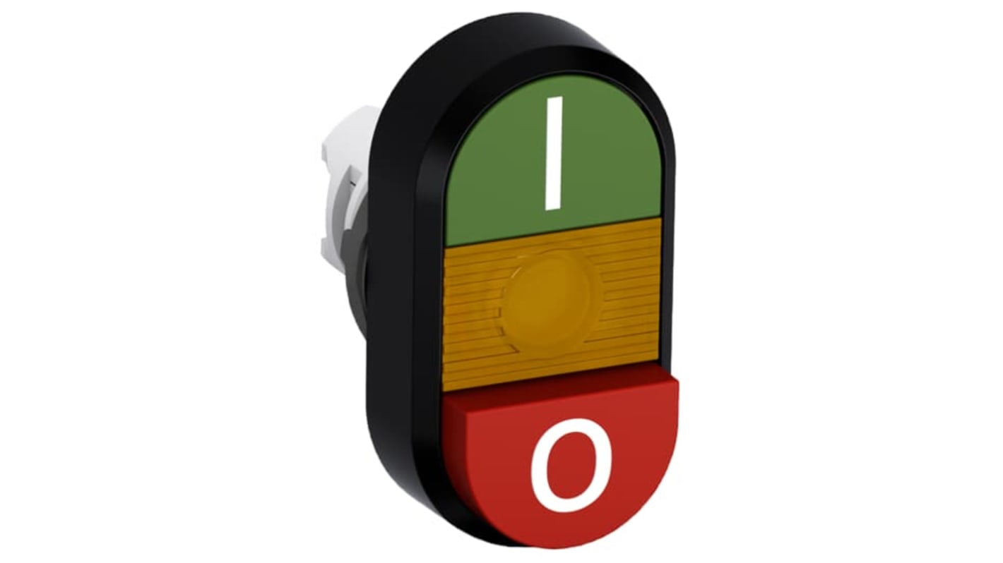 Attuatore pulsante instabile ABB MPD13, doppio modulare, illuminato verde/rosso, diametro foro 22.5 mm, IP66.