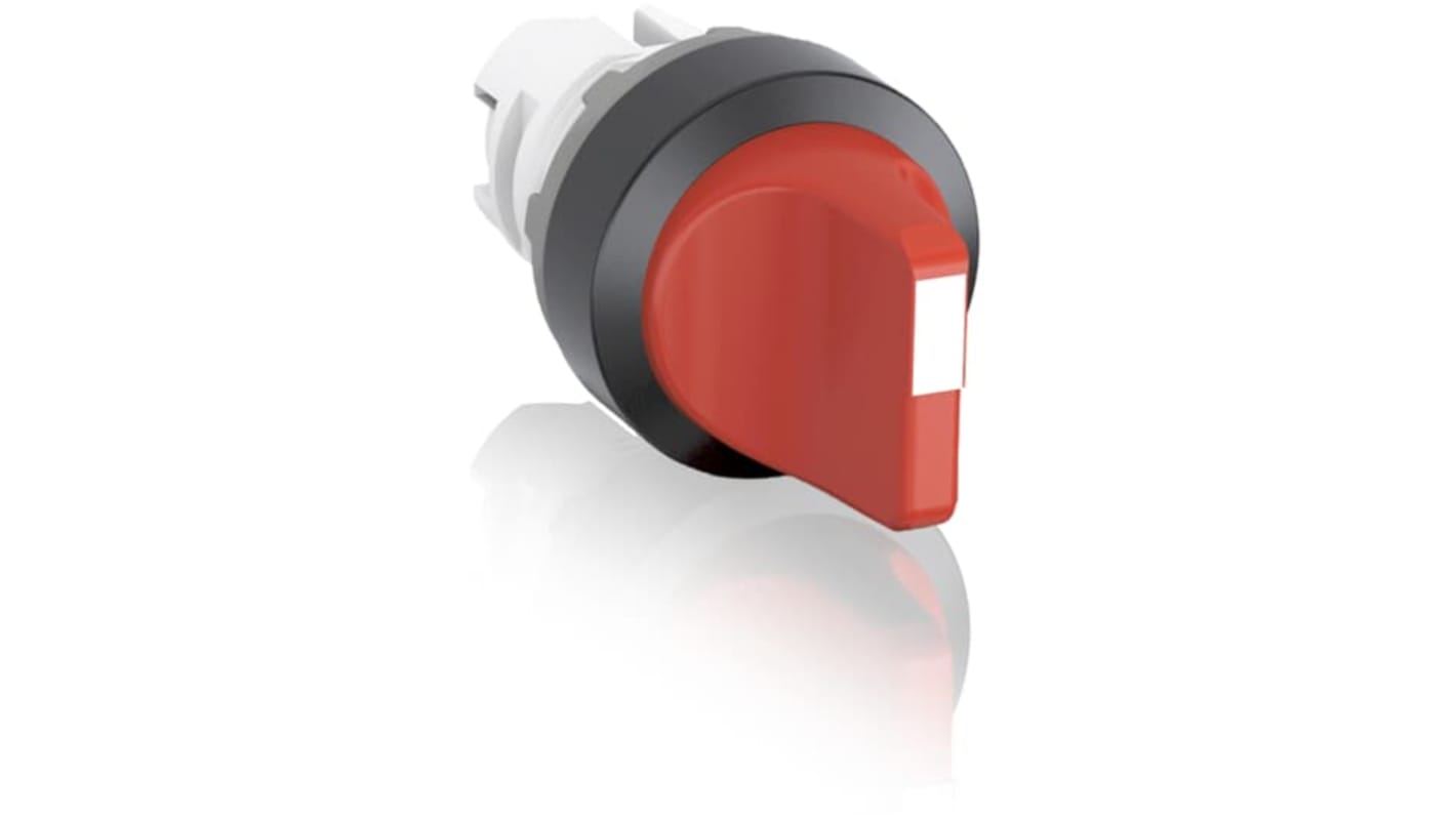 Selettore ABB M2SS1-10R a 2 posizioni, non illuminato, rosso, con attuatore a maniglia corta, IP66, diametro foro 22.5mm.