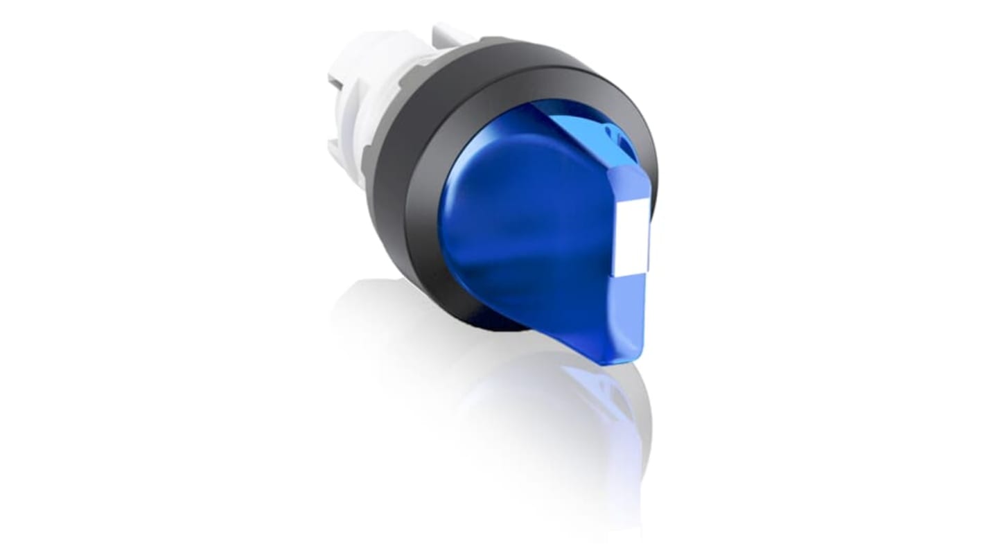 Selettore ABB M2SS1-11L a 2 posizioni, illuminato, diametro foro 22.5mm, grado di protezione IP66, colore blu.