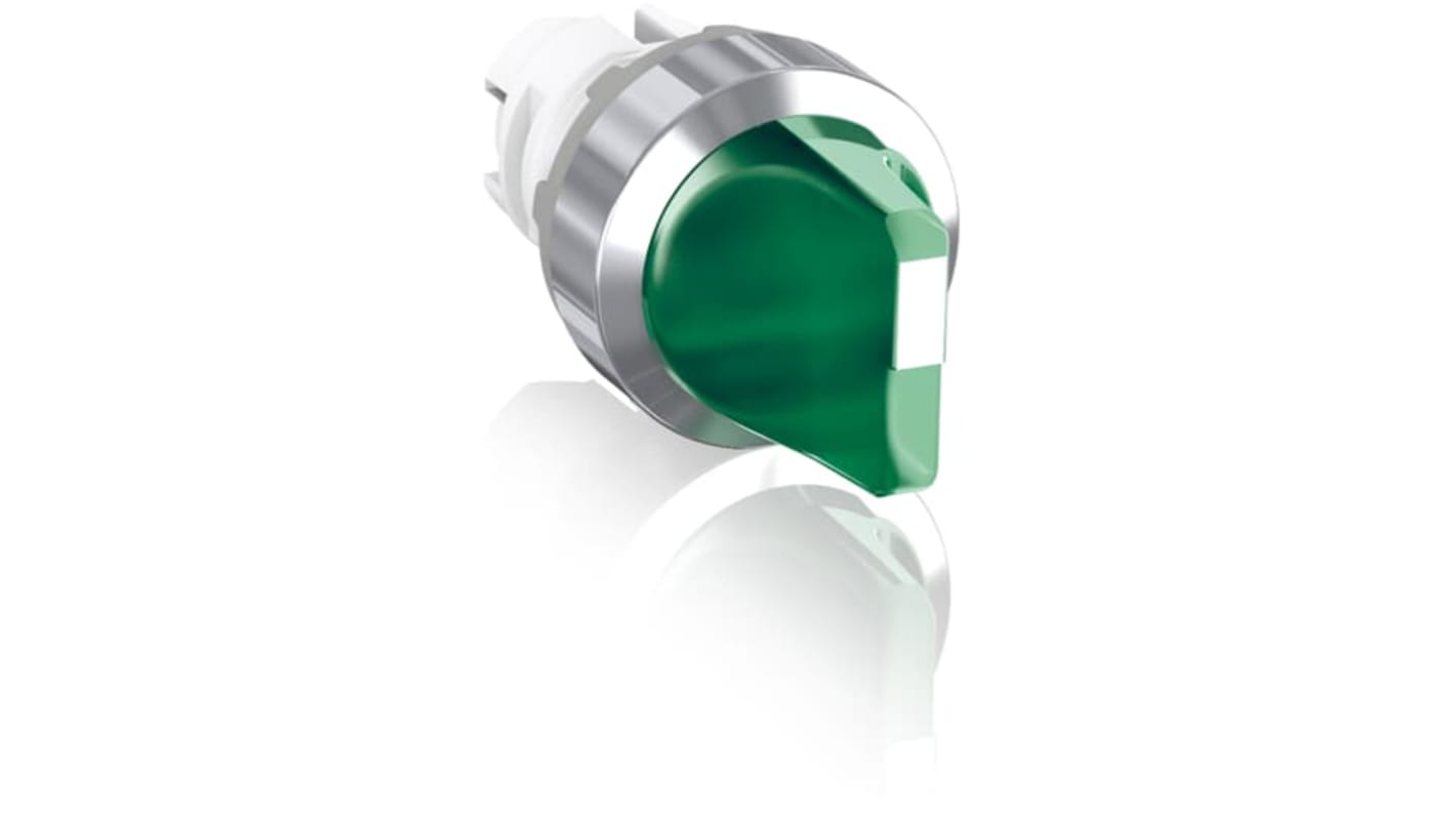 Selettore ABB M3SS3 a 3 posizioni, impugnatura corta, illuminato, IP66, diametro foro 22.5mm, cornice cromata, codice 1SFA611212R2102.