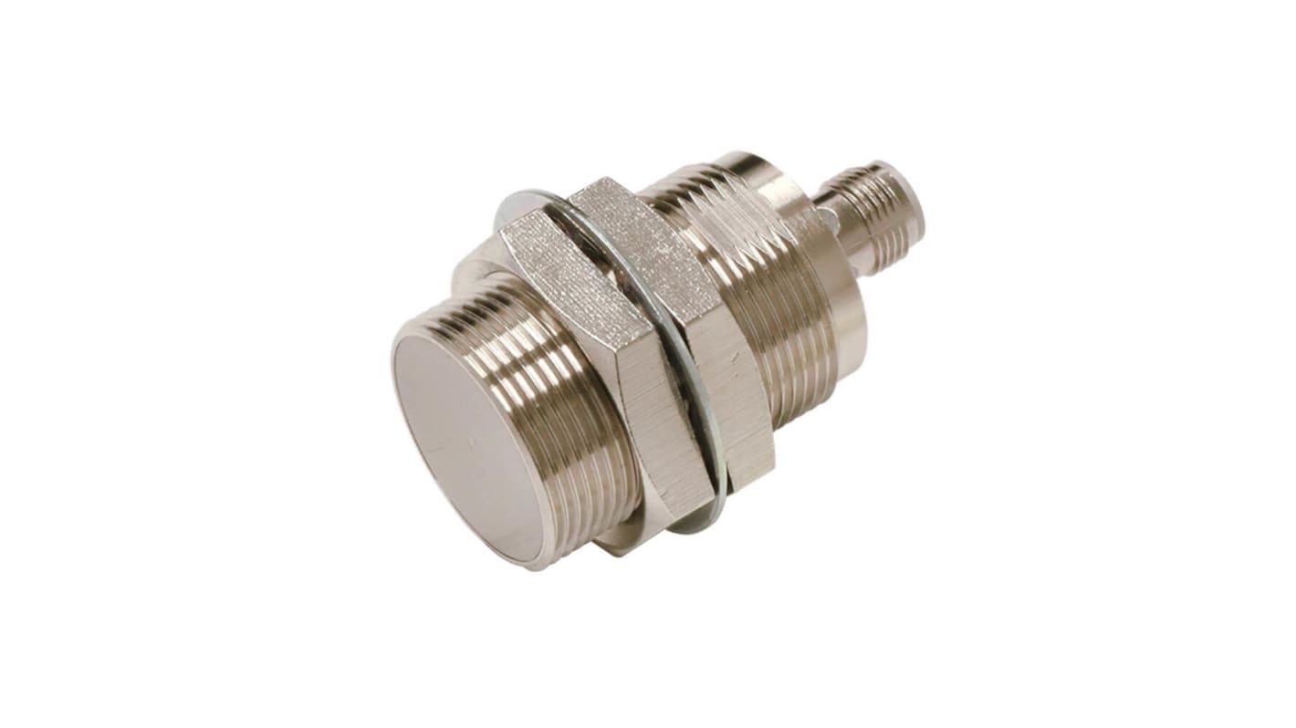 Sensore di prossimità induttivo cilindrico Omron E2E-X10B1T30-M1, M30 x 1.5, uscita PNP, rilevamento 10 mm, connettore M12, IP69K.