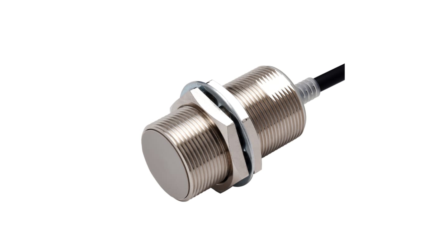 Sensore di prossimità induttivo cilindrico Omron E2E-X15C2L30 2M, M30 x 1.5, uscita NPN, rilevamento 15 mm, precablato, IP69K.