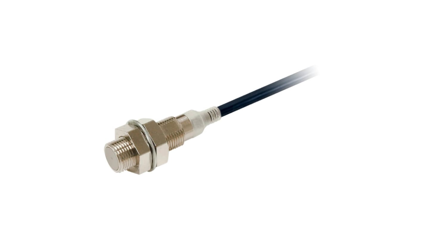 Sensore di prossimità induttivo cilindrico Omron E2E-X2B1T12 2M, filettatura M12, uscita PNP, rilevamento a 2 mm, precablato, IP69K.