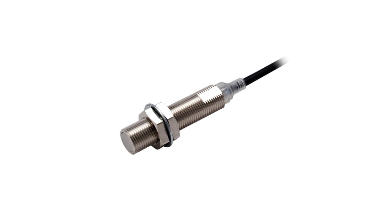 Sensore di prossimità induttivo cilindrico Omron E2E-X4B2L12 2M, M12 x 1, uscita PNP, gamma di rilevamento 4 mm, precablato, IP69K.