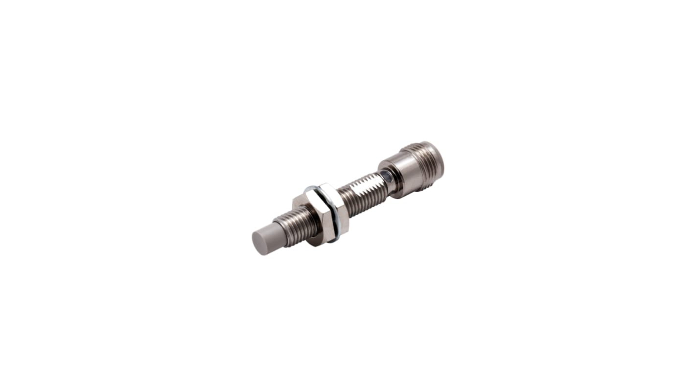 Sensore di prossimità induttivo cilindrico Omron E2E-X4MC1L8-M1, M8 x 1, uscita NPN, rilevamento 4 mm, connettore M12, IP69K.