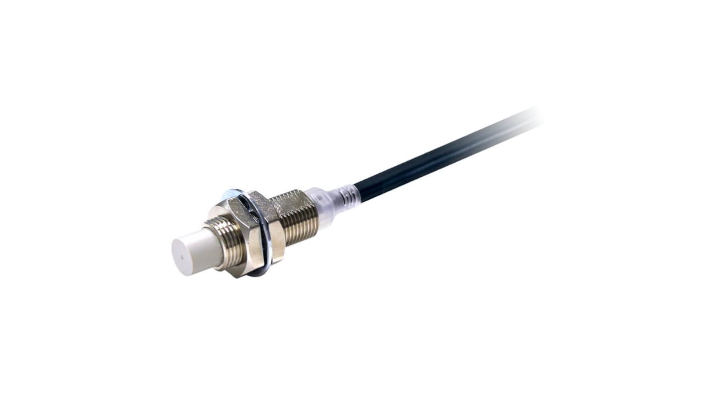 Sensore di prossimità induttivo cilindrico Omron E2E-X5MB1T12 2M, filettatura M12, uscita PNP, rilevamento fino a 5 mm, precablato, grado di protezione IP69K.
