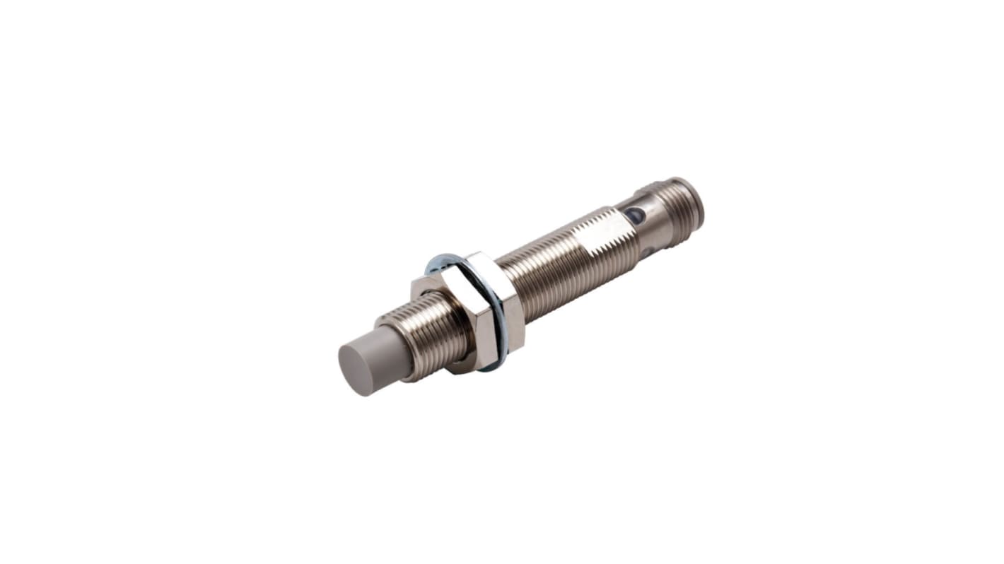Omron E2E-X5MB1TL12-M1, sensore induttivo cilindrico M12, rilevamento 5 mm, uscita PNP, connettore M12, IP69K.