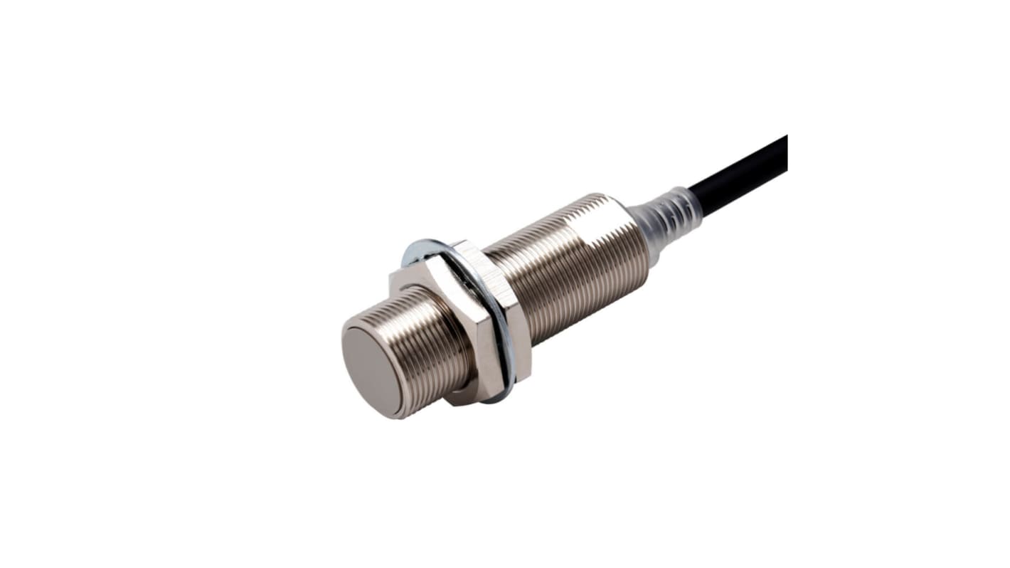 Sensore di prossimità induttivo cilindrico Omron E2E-X8C1L18 2M, M18 x 1, uscita NPN, rilevamento 8 mm, precablato, IP69K.