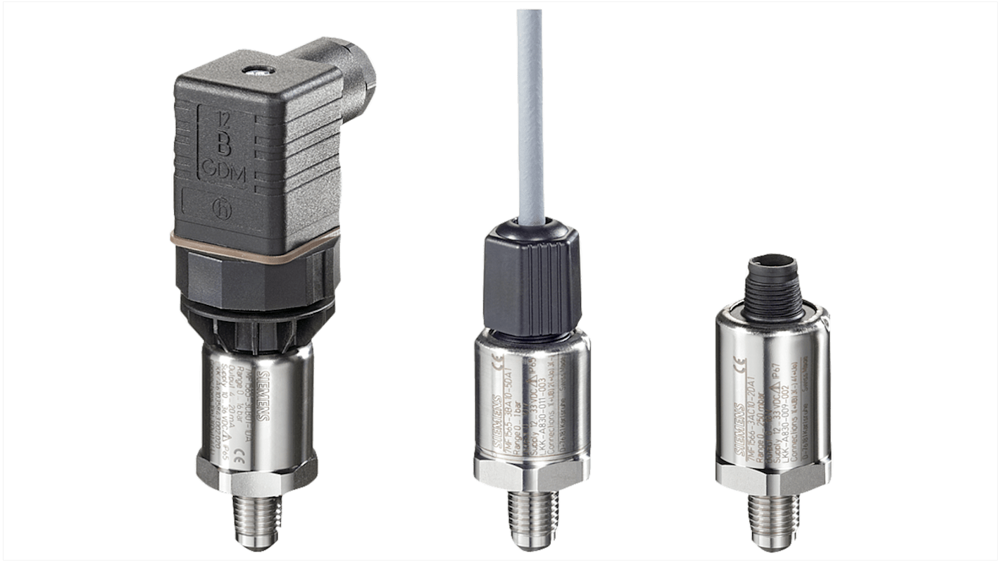 Sensore di pressione relativa Siemens 7MF1566-3AA00-1AA1, max 0.1 bar, uscita 4-20 mA, corpo in acciaio inox, IP65/IP67.