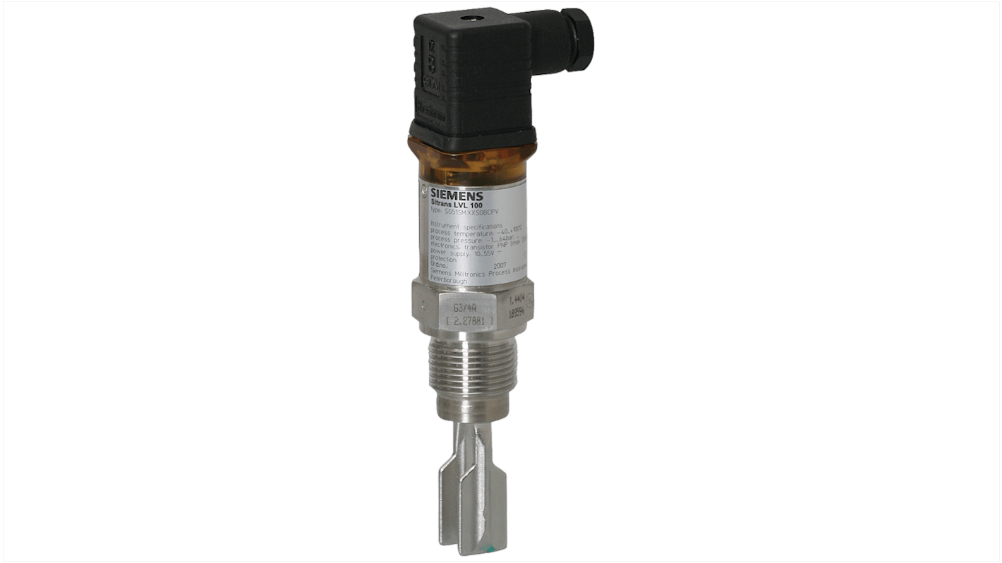 Interruttore di livello a vibrazione Siemens 7ML5745-1AA41-1BA0, montaggio filettato, lunghezza di inserimento 40 mm, corpo in acciaio inox 316.