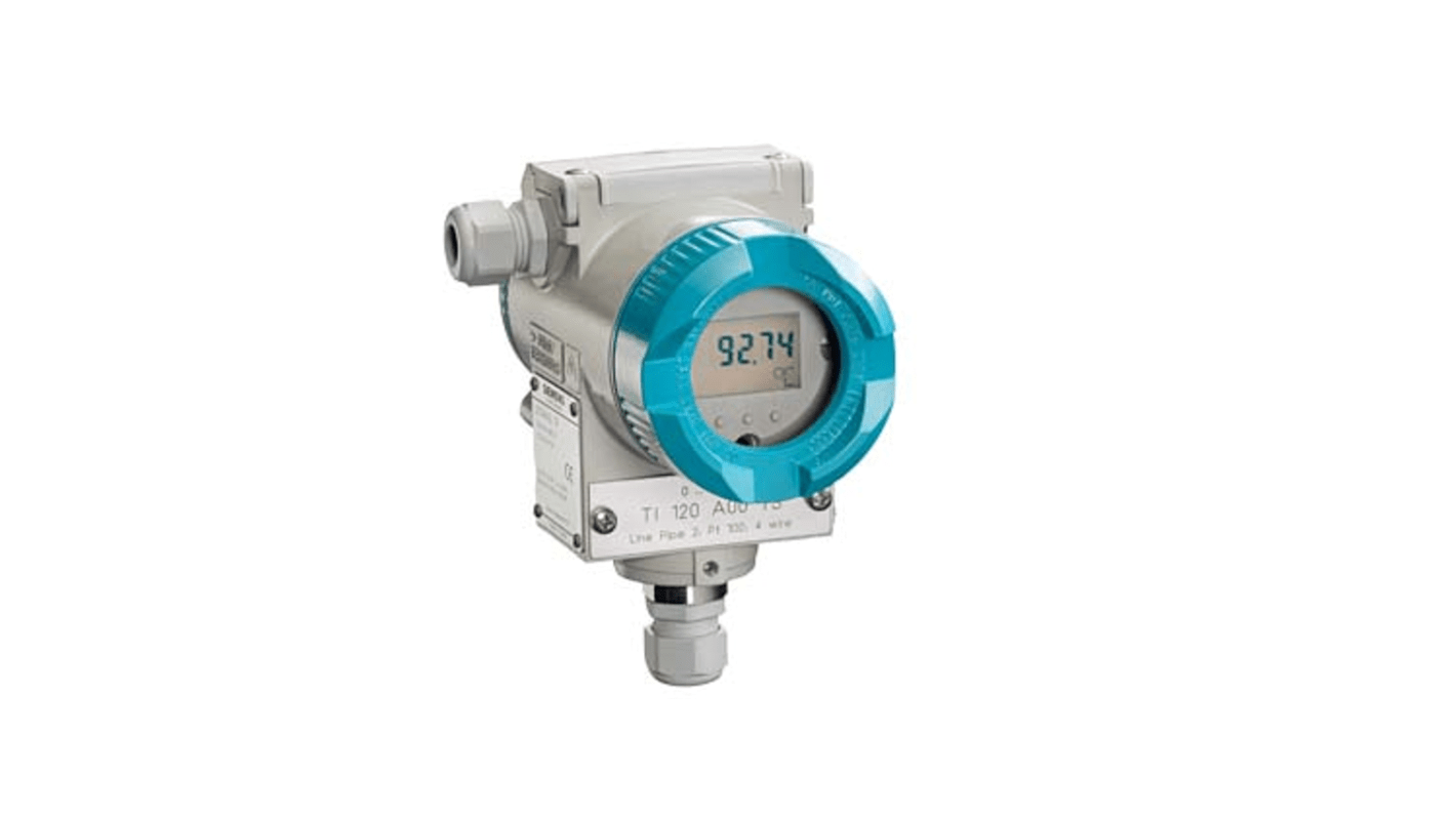 Trasmettitore di temperatura Siemens 7NG3135-1AB10, ingresso corrente, uscita 4-20 mA, montaggio in campo, robusto involucro in alluminio.