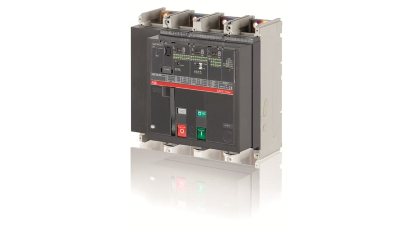 Interruttore magnetotermico ABB T7S 1250A, 4 poli, montaggio su guida DIN, tensione 690 V, durata elettrica 60 cicli/ora.