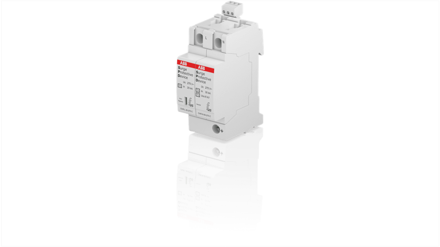 ABB 2CTB803972R0500, dispositivo di protezione contro le sovratensioni, 2 fasi, montaggio su guida DIN, corrente massima 100kA, tensione nominale 1,5kV.