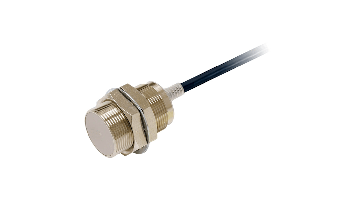 Omron E2E-X15C130 5M, sensore induttivo cilindrico M30, rilevamento 15 mm, uscita NPN, grado di protezione IP67, cavo 5 m.
