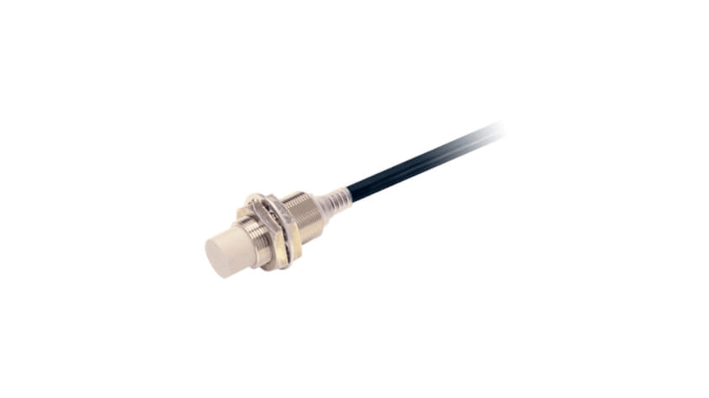 Sensore di prossimità induttivo cilindrico Omron E2E-X16MB1T18 5M, con distanza di rilevamento 16 mm e cavo di 5 metri.