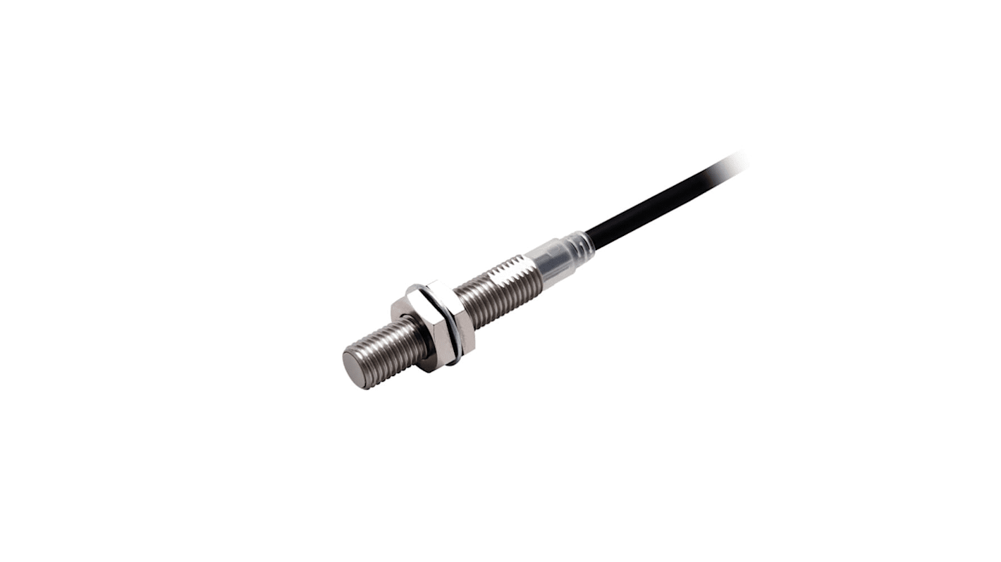 Omron E2E-X2B1TL8 2M, sensore induttivo cilindrico M8, rilevamento 2 mm, corpo in ottone, cavo 2 m, grado di protezione IP67.