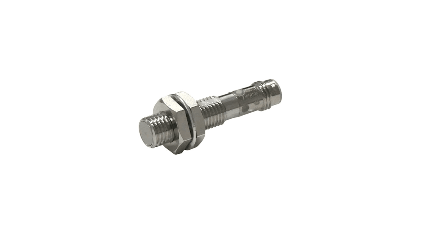 Omron E2E-X2B28-M5, sensore induttivo cilindrico M8, rilevamento 2 mm, uscita PNP, grado di protezione IP67/IP69K, montaggio a filo.