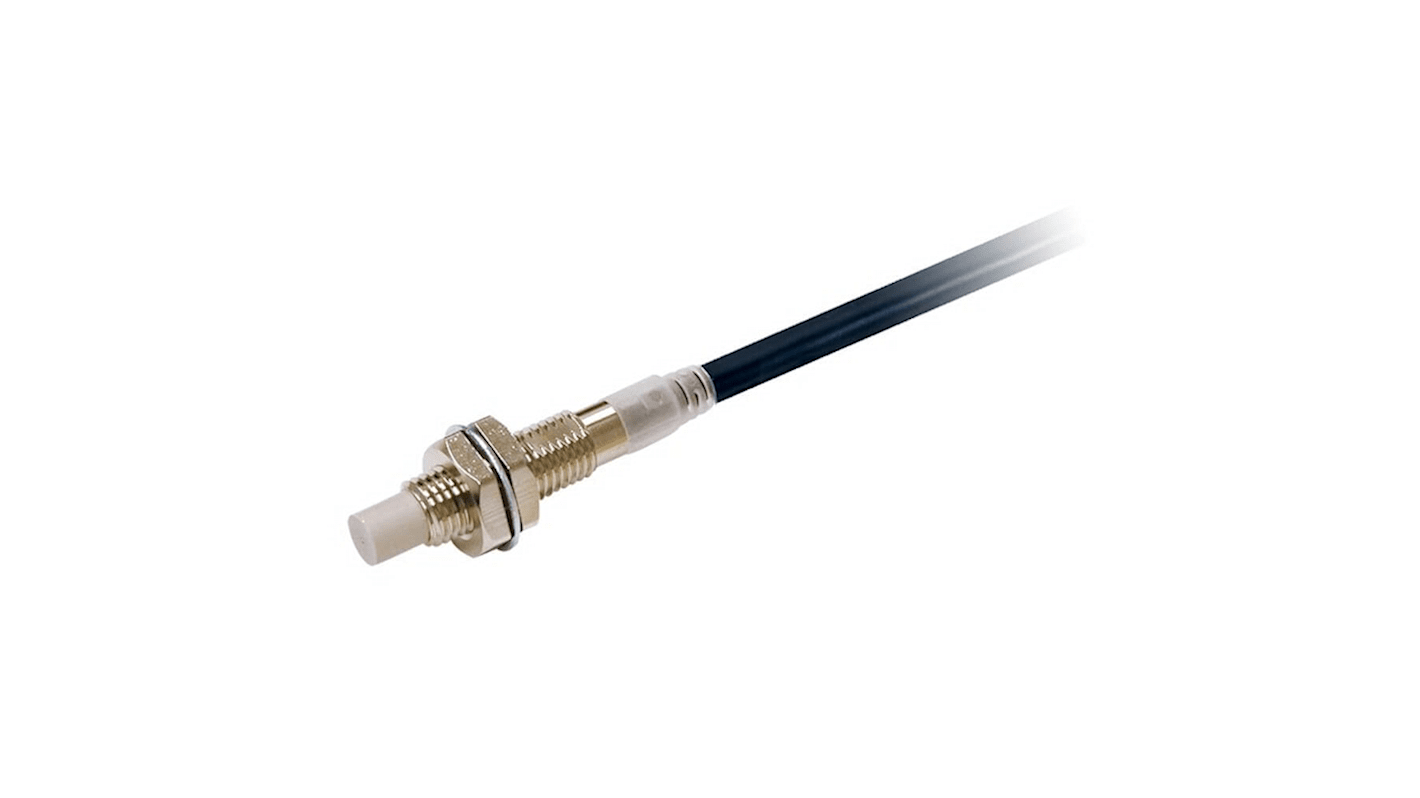 Omron E2E-X4MB1T8 5M, sensore induttivo cilindrico con alloggiamento in acciaio INOX, distanza di rilevamento 4 mm, cavo da 5 metri.