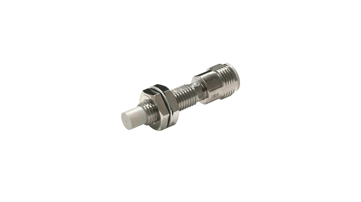 Sensore di prossimità induttivo cilindrico Omron E2E-X4MC18-M1, alloggiamento in acciaio INOX, uscita NPN, distanza di rilevamento 4 mm.