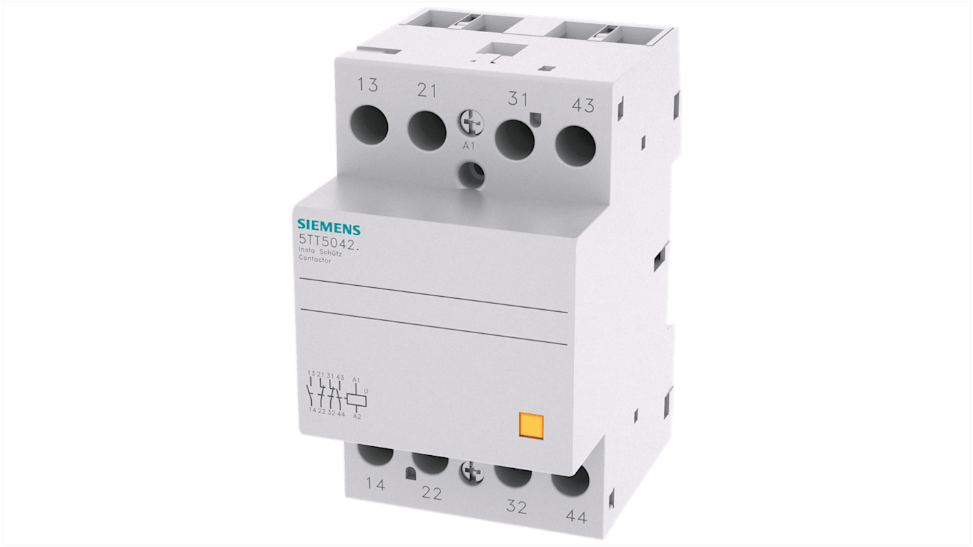 Contattore Siemens 5TT5842-2 per commutazione condensatore, 2 contatti NA e 2 NC, corrente 40 A, tensione bobina 24 V.