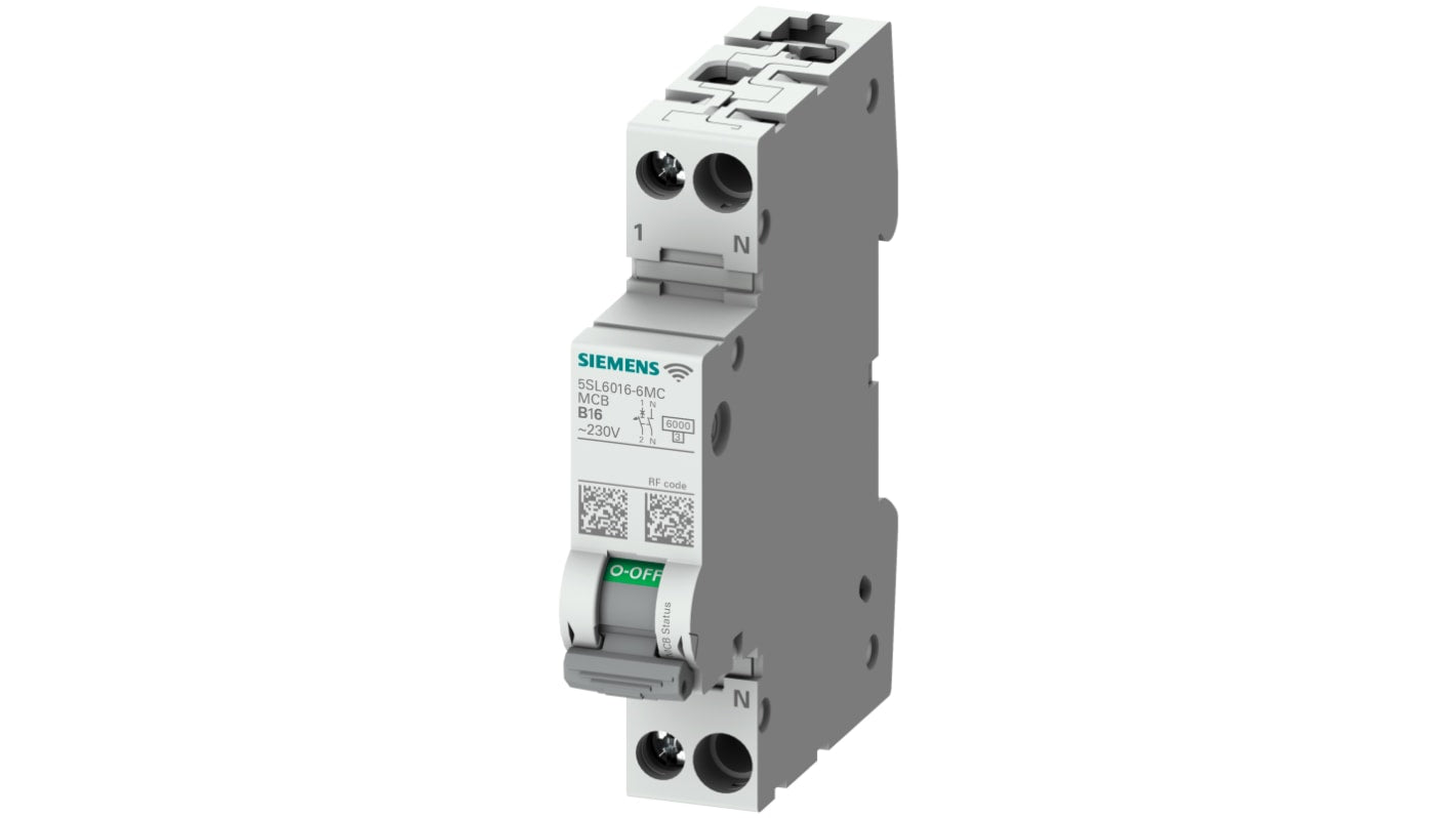 Interruttore magnetotermico Siemens 1P+N 2A, Tipo C, montaggio su guida DIN, protezione IP40, per sovraccarico e cortocircuito.