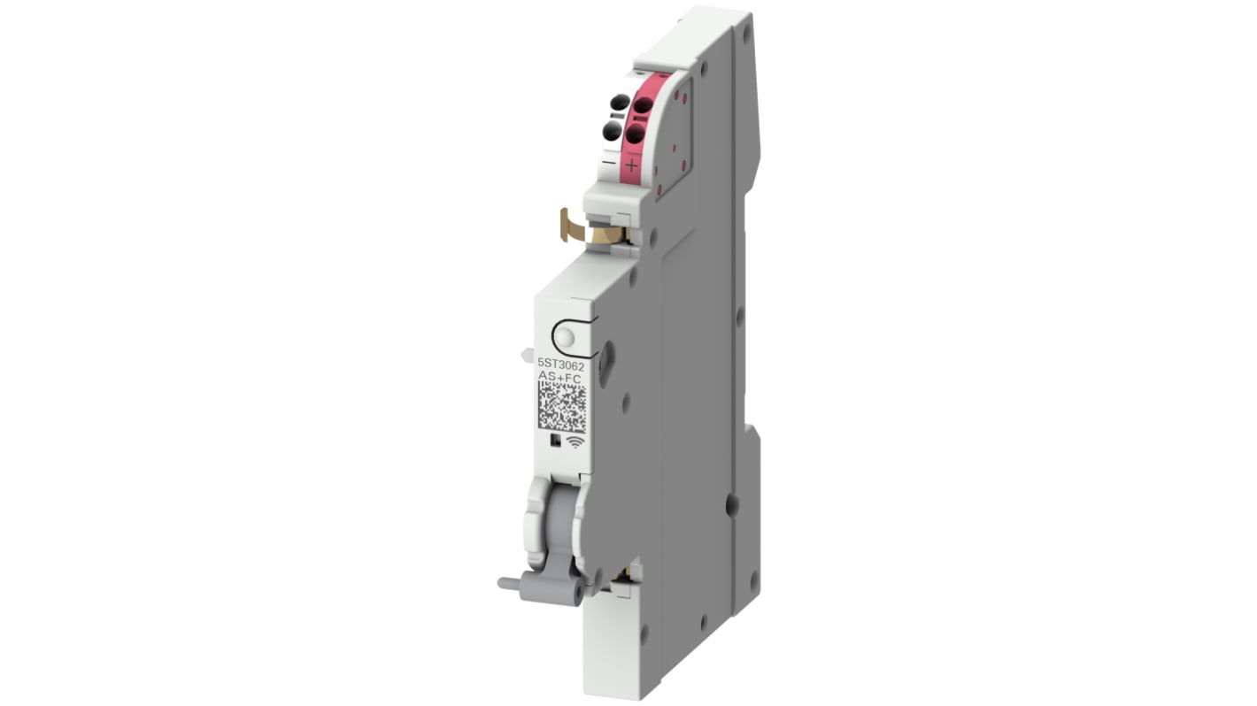 Contatto ausiliario Siemens 5ST3062-0MC, 1 contatto, montaggio su guida DIN, tensione 24 V, corrente 20 mA.