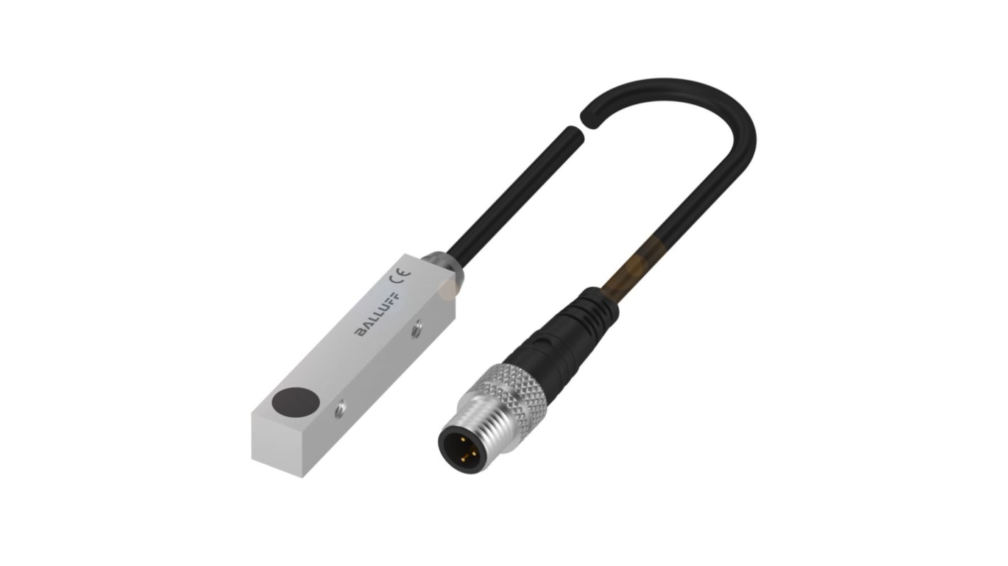 Sensore di prossimità induttivo M8 PNP BALLUFF BES01TK, rilevamento 2 mm, IP67, dimensioni 40x8x8 mm, alimentazione 10-30 V c.c.