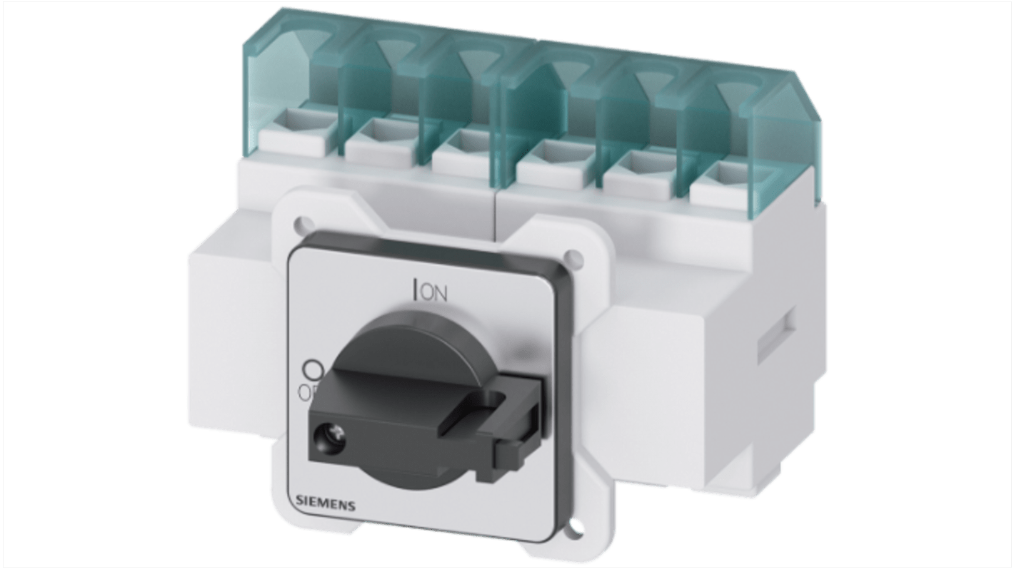 Interruttore sezionatore Siemens 25A 4 poli, montaggio a pannello, grado di protezione IP65, potenza nominale 9,5kW.