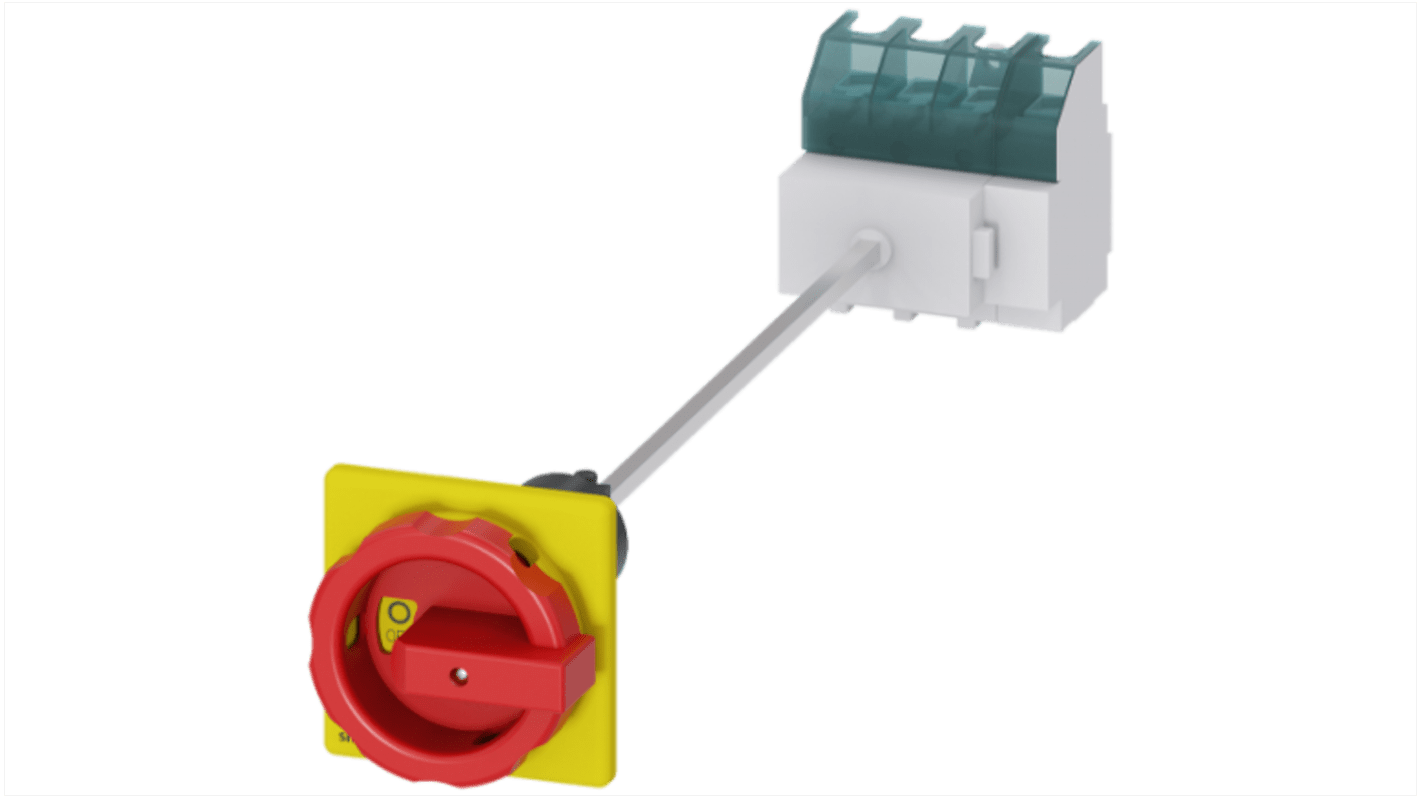 Interruttore sezionatore Siemens 63A 4 poli, montaggio a pannello, grado di protezione IP65, meccanismo rotante.