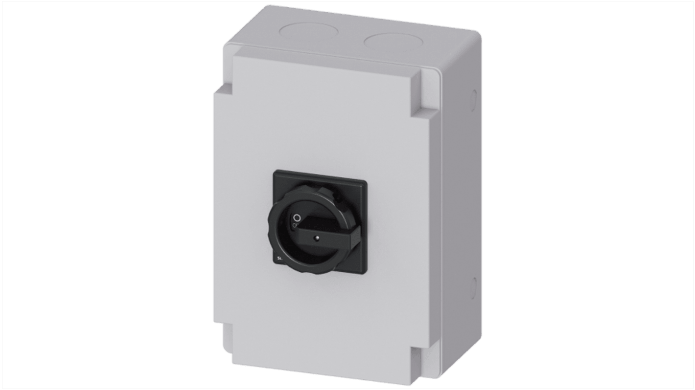 Interruttore sezionatore Siemens 63A 3LD, 6 poli, montaggio a pannello, grado di protezione IP65, manopola rotante corta.