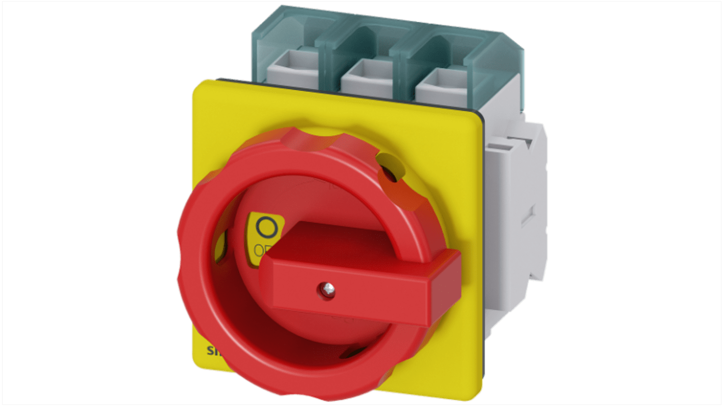 Interruttore sezionatore Siemens 3 poli, 100A, montaggio a pannello, grado di protezione IP65, potenza nominale 37kW.
