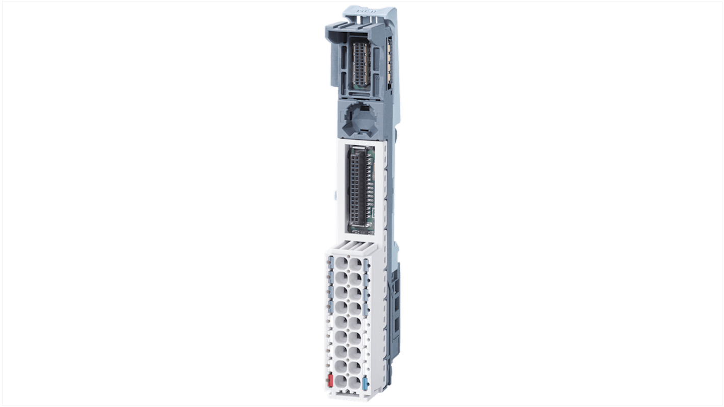 Connettore BUS Siemens 6ES7193-6BP00-0DA0 per modulo I/O remoto SIMATIC ET 200SP. Montaggio rapido su guida DIN, 26-14 AWG, protezione EMI e MCB inclusi.
