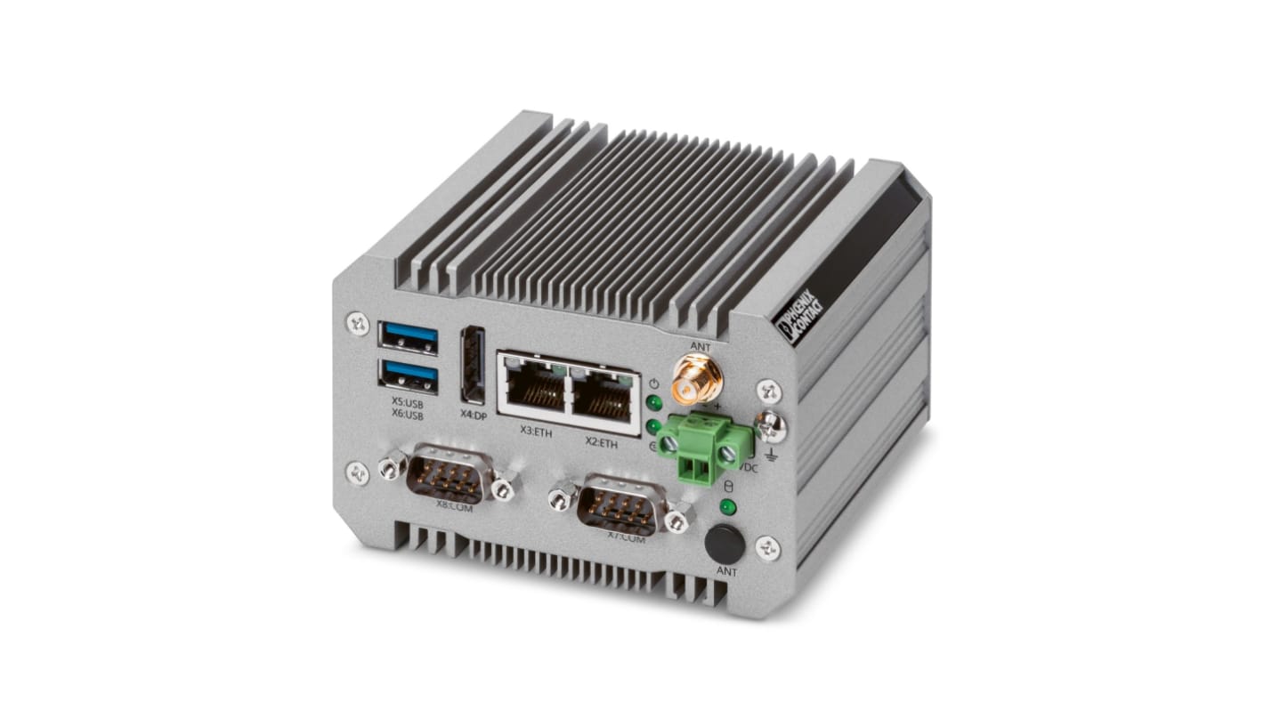 Phoenix Contact 1130669, computer industriale senza ventola, processore Intel Celeron, dimensioni 99 x 92 x 63 mm.