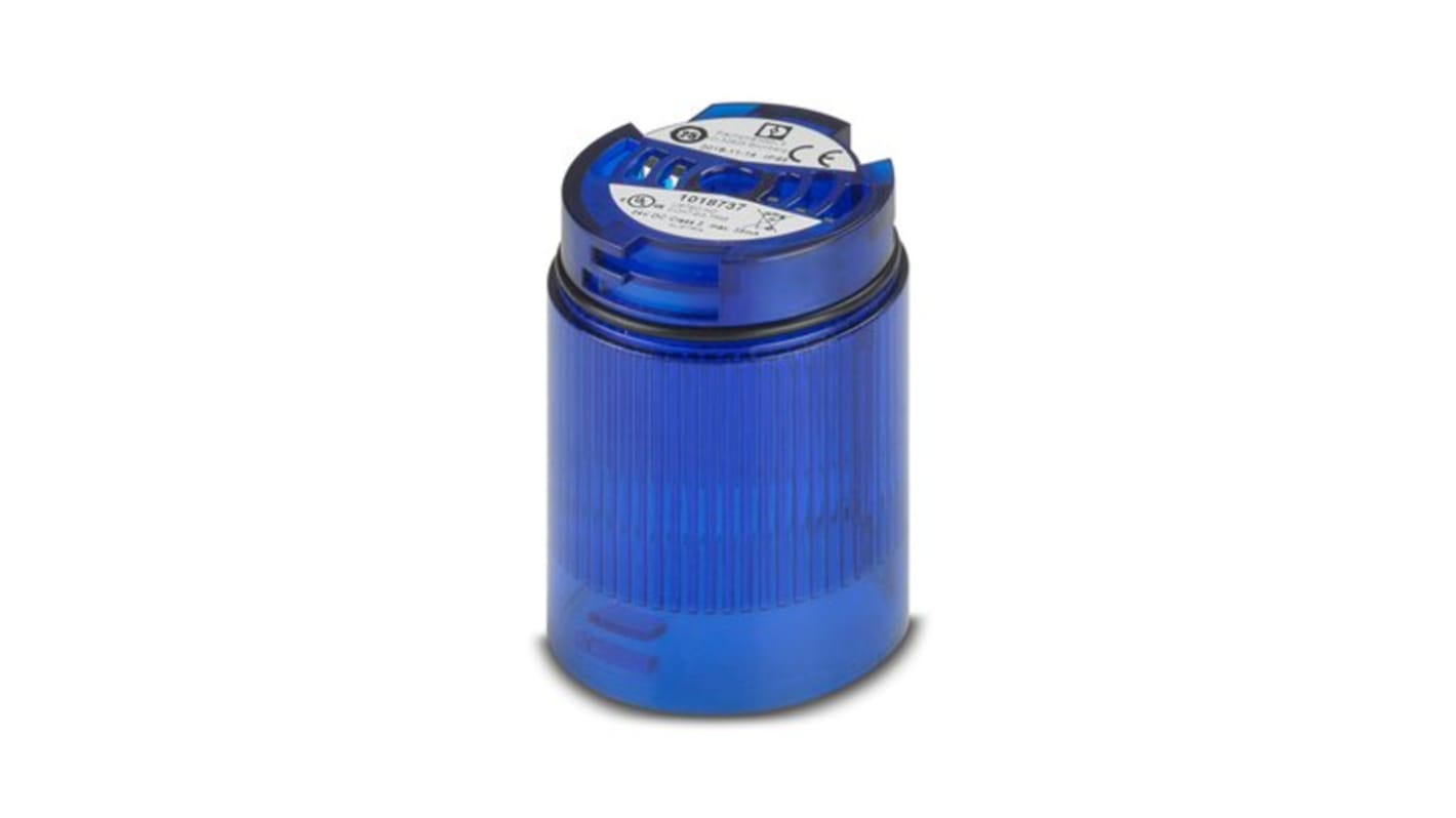 Elemento luminoso lampeggiante blu Phoenix Contact 1018737, 24 V, LED, combinabile fino a cinque unità, durata 50.000 ore.