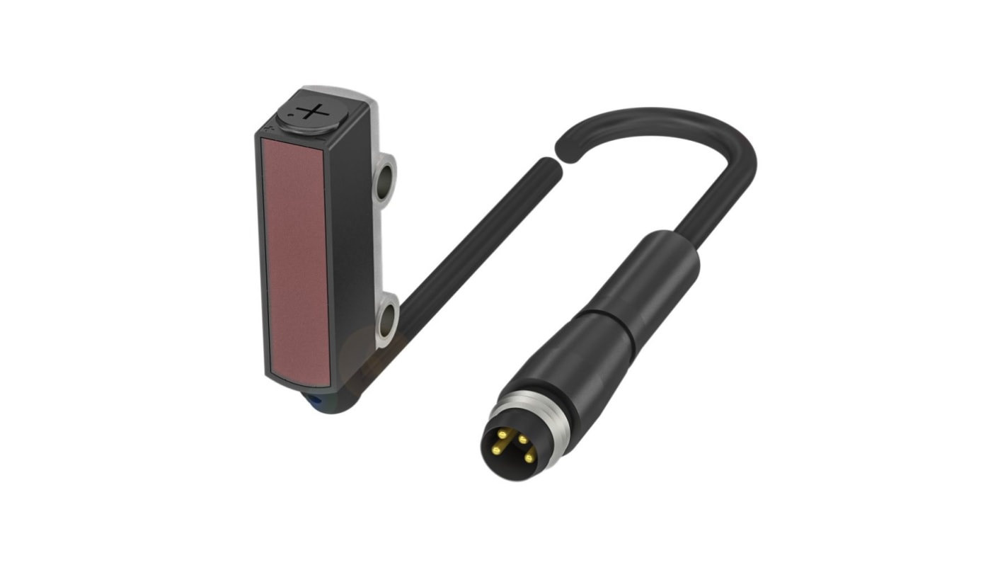 BALLUFF BOS0234, sensore fotoelettrico cilindrico a diffusione, rilevamento 150 mm, IP67, dimensioni 7,7 x 32,5 x 13,5 mm.