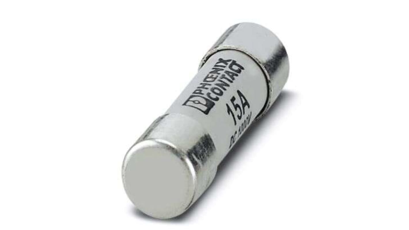Fusibile a cartuccia gPV Phoenix Contact 3061348, 15 A, 1000 V c.c., corpo in ceramica, dimensioni 10 x 38 mm.