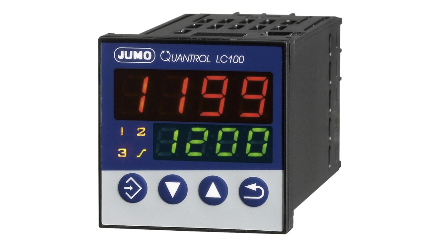 Termoregolatore PID Jumo 702031/8-2000-23, 48x48 mm, montaggio a pannello, 240 V, con uscita relè e due ingressi.