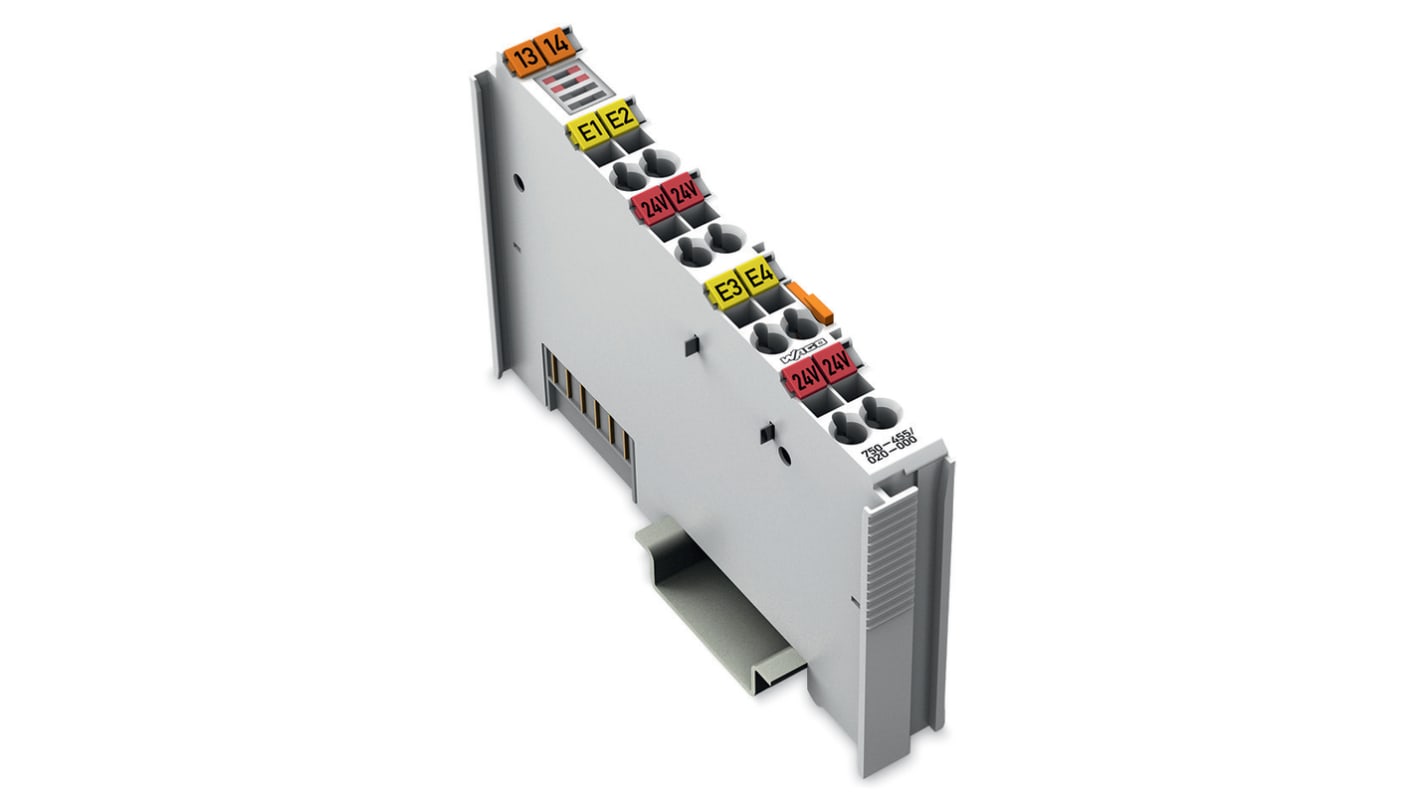 Modulo analogico Wago 750-455/020-000 per segnali 4-20 mA, montaggio su guida DIN, dimensioni 100 x 12 x 68 mm.