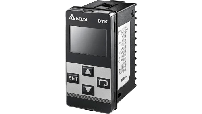 Delta Electronics DTK4896R01, termoregolatore PID 48 x 96 mm, montaggio a pannello, 2 uscite relè, display LCD.