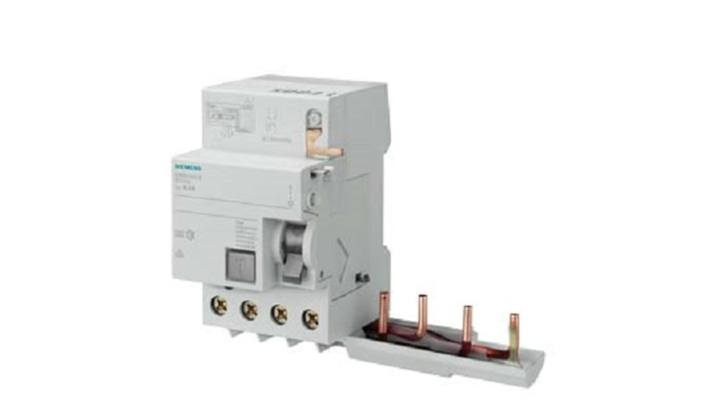 RCCB Siemens 5SM2342-6 4P 40A 30mA Tipo A per protezione elettrica a 400V. Durata meccanica 10.000 cicli. Adatto a ingegneri e manutentori.