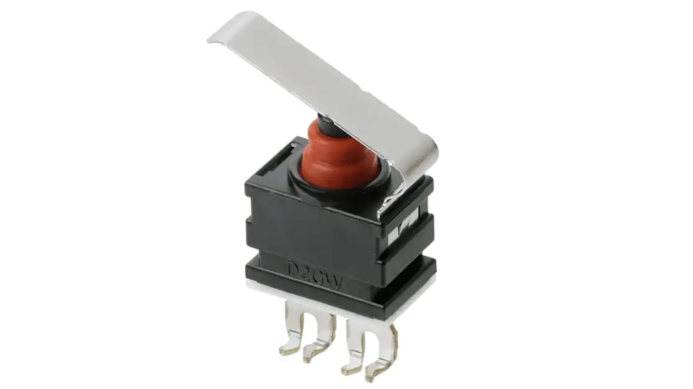 Microinterruttore Omron D2GW-SC1L3M, SPST NA, attuatore a leva, grado di protezione IP67, terminali a pressione.