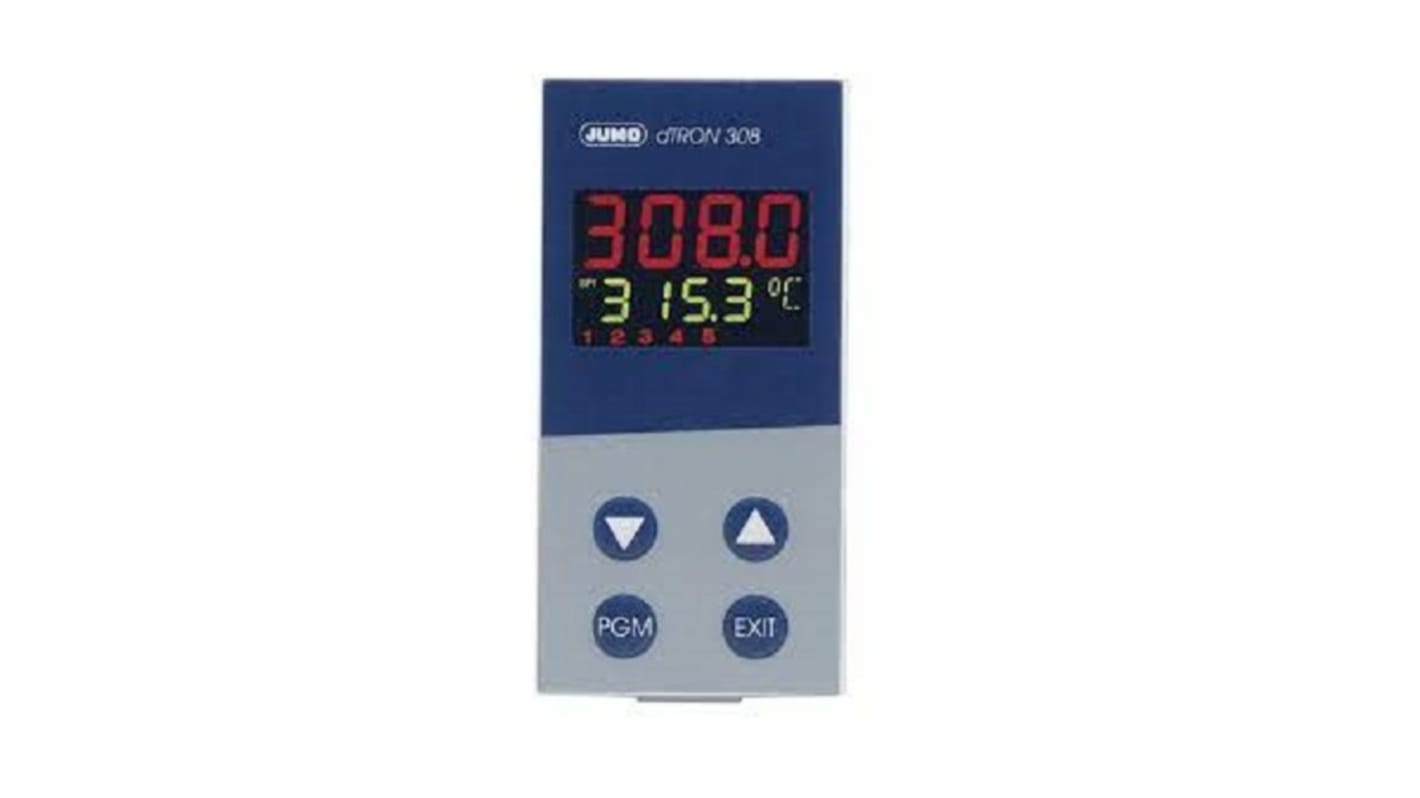 Controller Jumo dTRON 308, codice 703042/181-120-23/000, 48 x 96 mm, 4 uscite relè, montaggio superficiale, alimentazione 110-240 V.