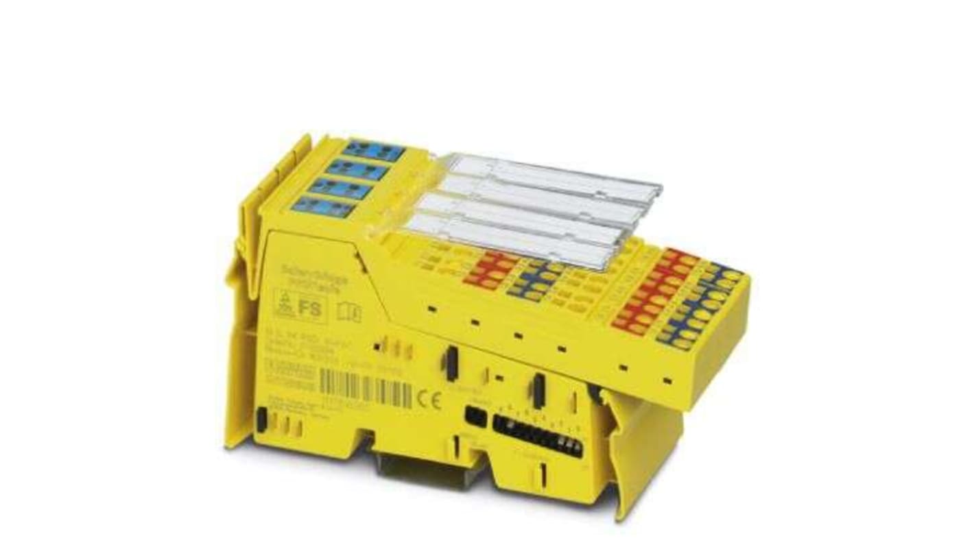 Phoenix Contact 2700994, modulo di ingresso di sicurezza 24 V, 16 ingressi digitali, montaggio su guida DIN, dimensioni 48,8 x 141 x 71,5 mm.