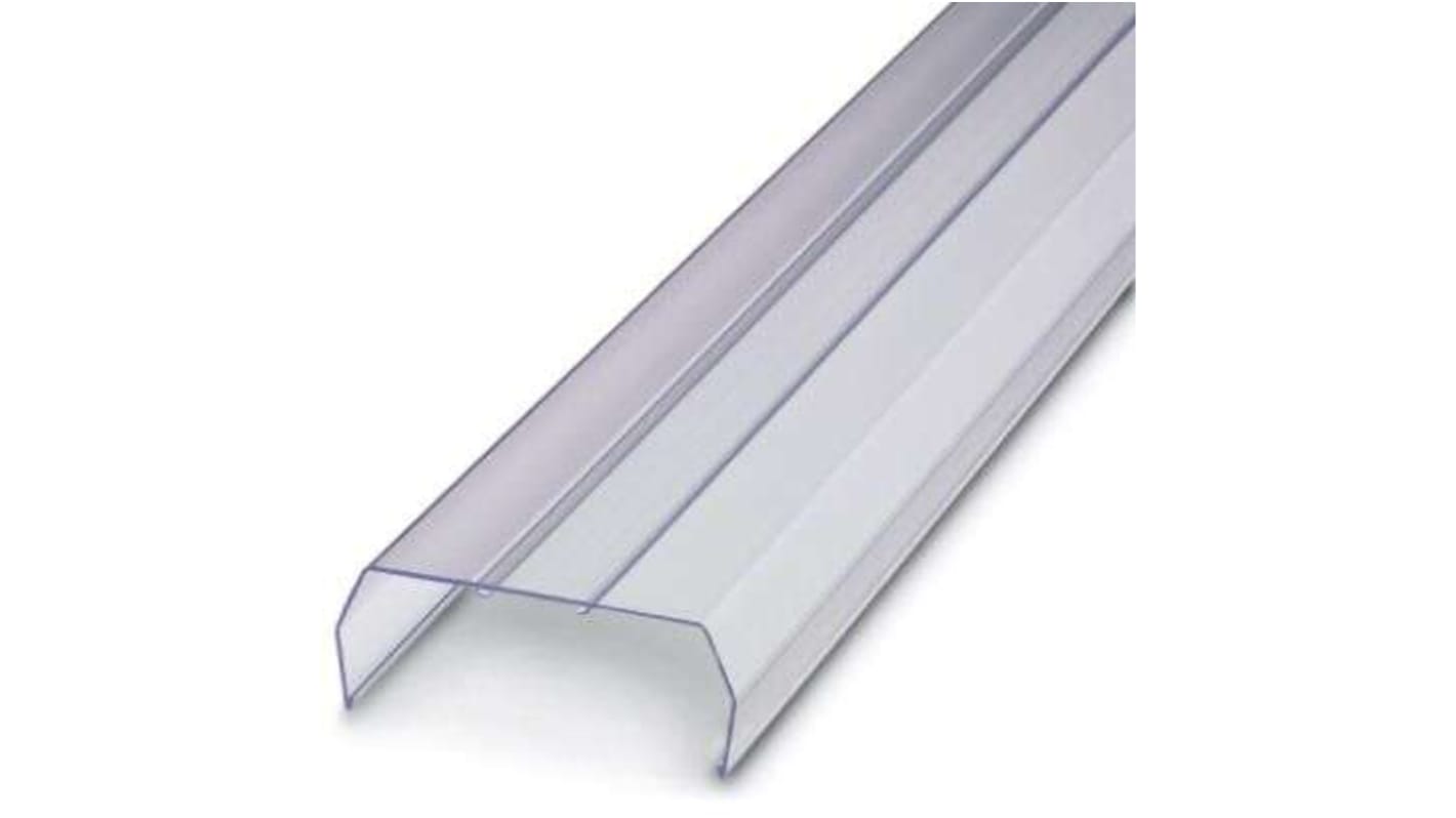 Profilo di copertura Phoenix Contact 3034361 in PVC trasparente per terminal strip. Lunghezza 1m, resistente al fuoco UL 94 V0. Facile da installare.